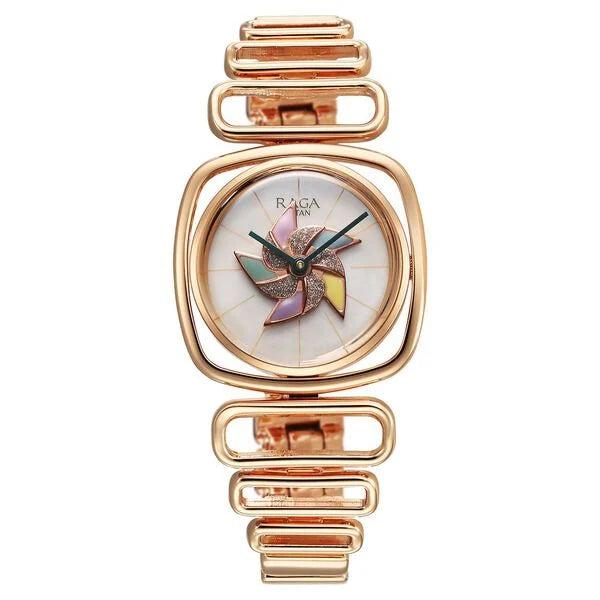 Titan Raga Memoirs Quartz Analog Mother of Pearl Dial With Rose Gold Color Metal Strap Watch For Women 95256wm01