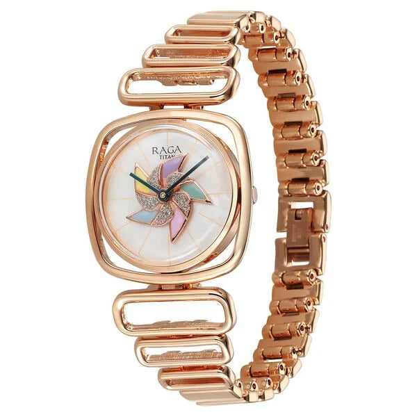 Titan Raga Memoirs Quartz Analog Mother of Pearl Dial With Rose Gold Color Metal Strap Watch For Women 95256wm01