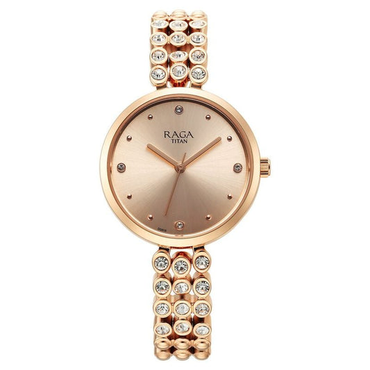 Titan Raga Showstopper Quartz Analog Rose Gold Dial Metal Strap Watch for Women 95262WM01 / NS95262WM01