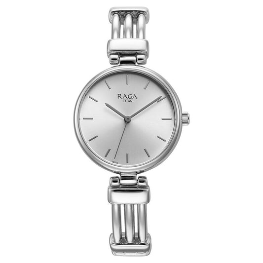 Titan Raga Showstopper Quartz Analog Silver Dial Metal Strap Watch for Women 95263SM01