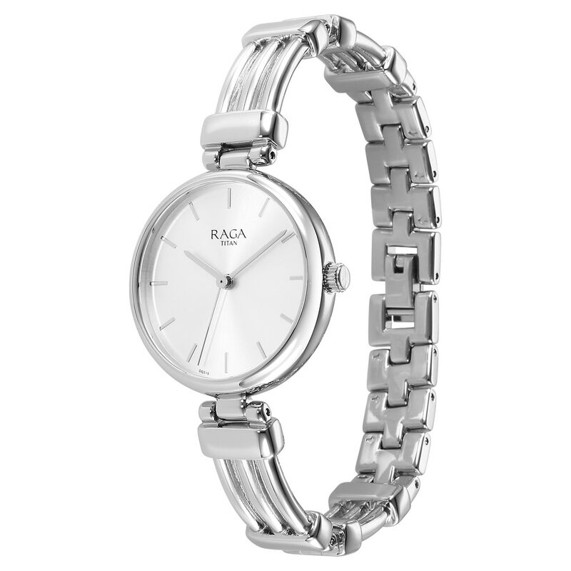 Titan Raga Showstopper Quartz Analog Silver Dial Metal Strap Watch for Women 95263SM01