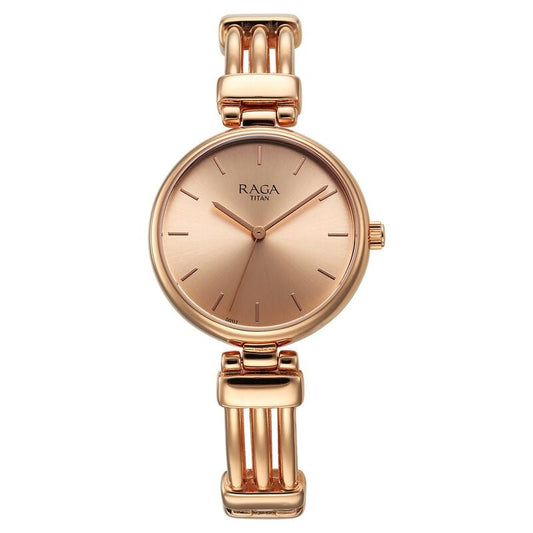 Titan Raga Showstopper Quartz Analog Rose Gold Dial Metal Strap Watch for Women 95263WM01 / NS95263WM01