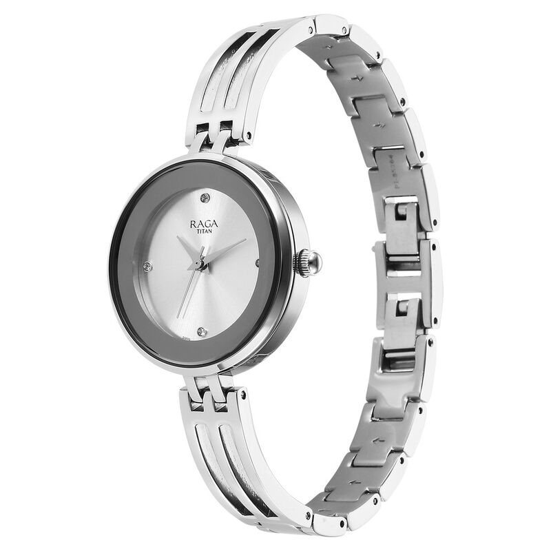 Titan Raga Showstopper Quartz Analog Silver Dial Metal Strap Watch for Women 95264SM01