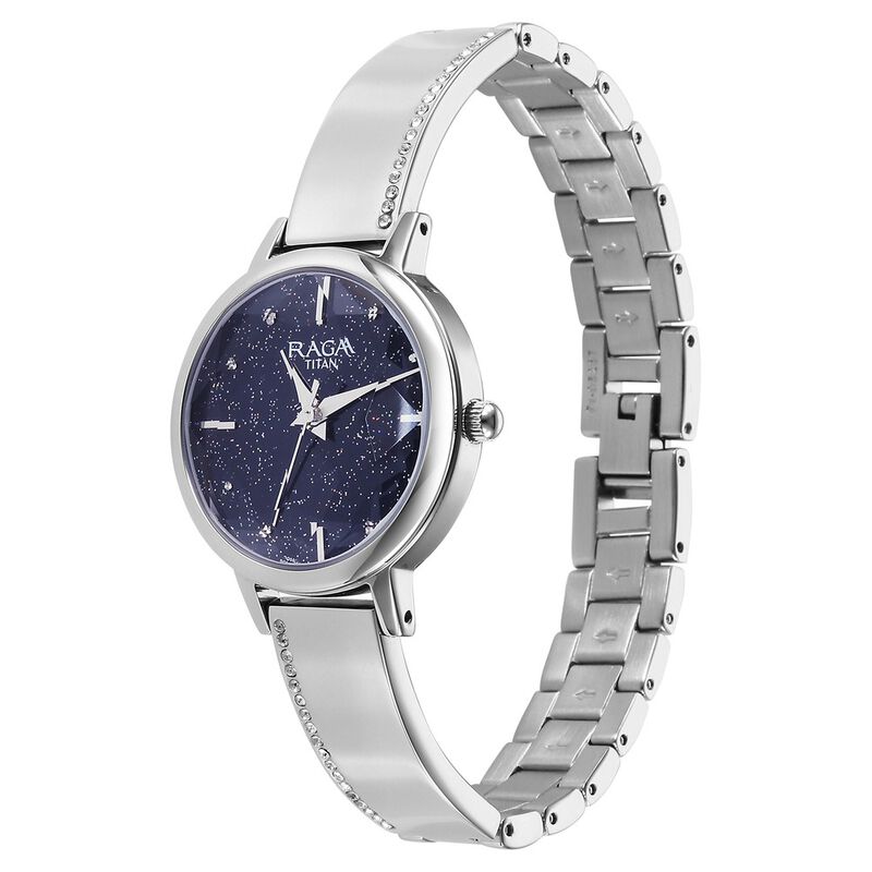 Titan Raga Showstopper Quartz Analog Blue Dial Metal Strap Watch for Women 95267SM01