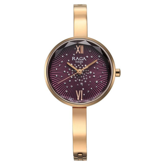 Titan Raga Showstopper Quartz Analog Purple Dial Metal Strap Watch for Women 95271WM01