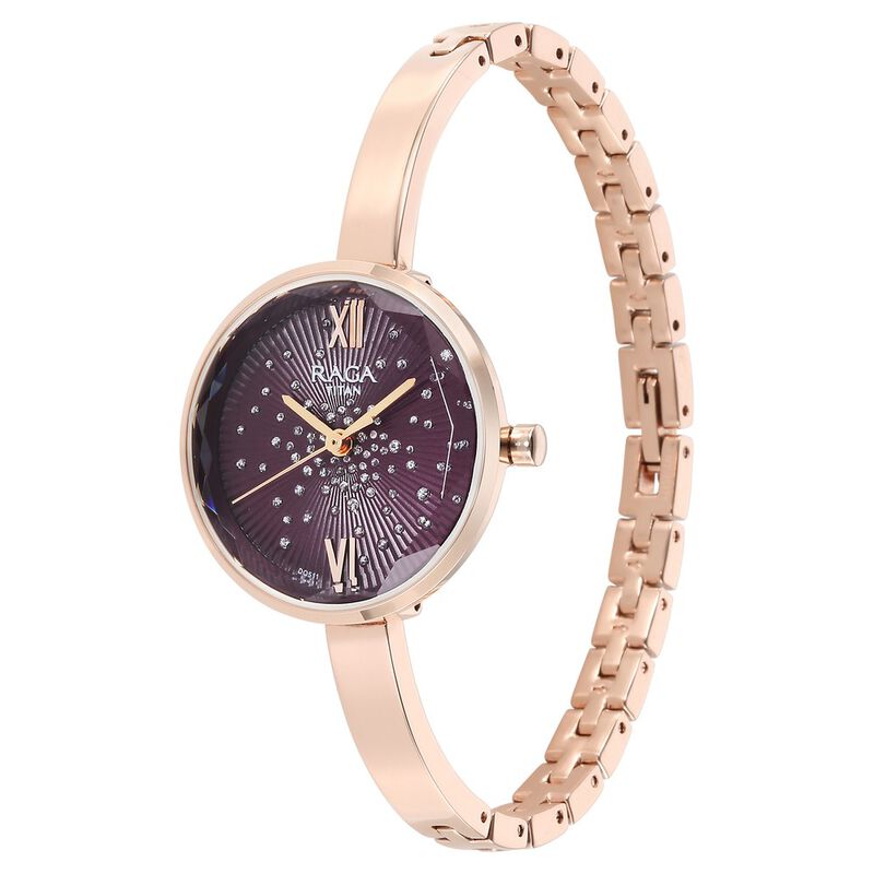 Titan Raga Showstopper Quartz Analog Purple Dial Metal Strap Watch for Women 95271WM01