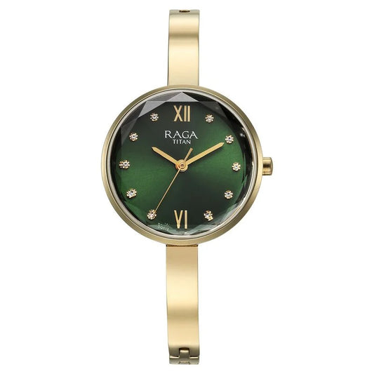 Titan Raga Showstopper Quartz Analog Green Dial Metal Strap Watch for Women NT95271YM01