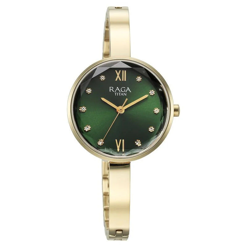 Titan Raga Showstopper Quartz Analog Green Dial Metal Strap Watch for Women 95271YM01