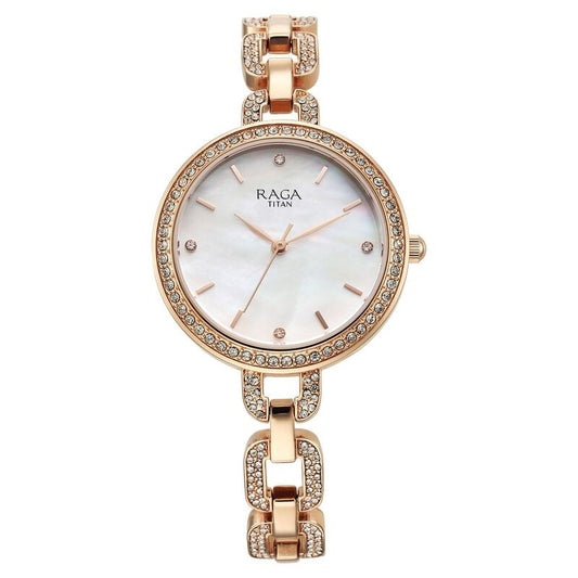 Titan Raga Showstopper Quartz Analog Mother Of Pearl Dial Metal Strap Watch for Women 95272WM01 / NS95272WM01