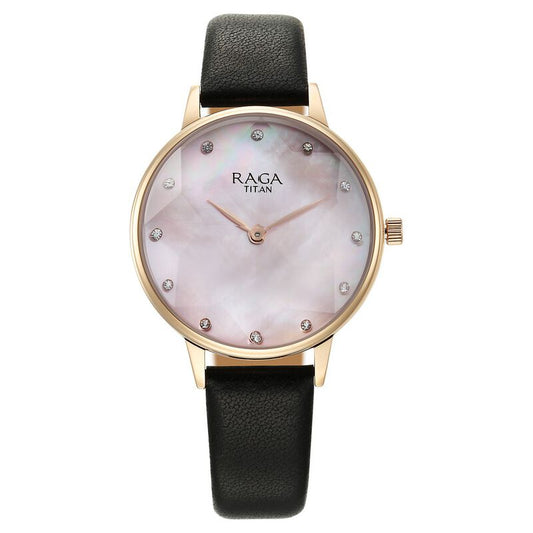 Titan Raga Showstopper Quartz Analog Mother Of Pearl Dial Leather Strap Watch for Women 95274WL01