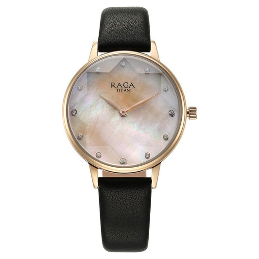 Titan Raga Showstopper Quartz Analog Mother Of Pearl Dial Leather Strap Watch for Women 95274WL02