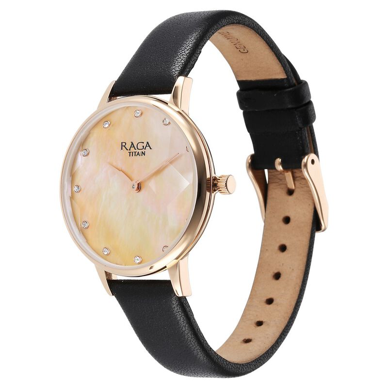 Titan Raga Showstopper Quartz Analog Mother Of Pearl Dial Leather Strap Watch for Women 95274WL02