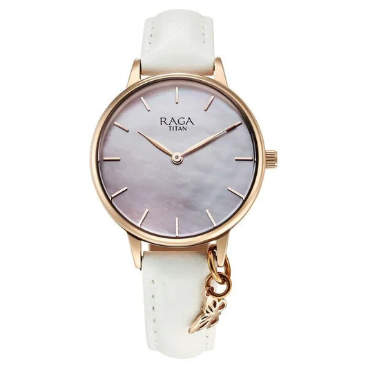 Titan Raga Showstopper Quartz Analog Mother Of Pearl Dial Metal Strap Watch For Women 95274wl03