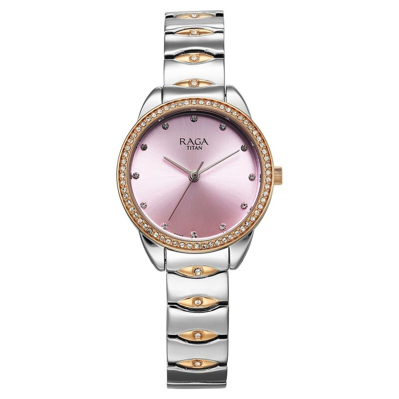 Titan Raga Showstopper Quartz Analog Purple Dial Metal Strap Watch for Women 95281KM01