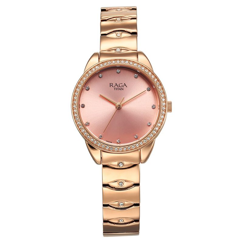 Titan Raga Showstopper Quartz Analog Pink Dial Metal Strap Watch for Women 95281WM01 / NS95281WM01