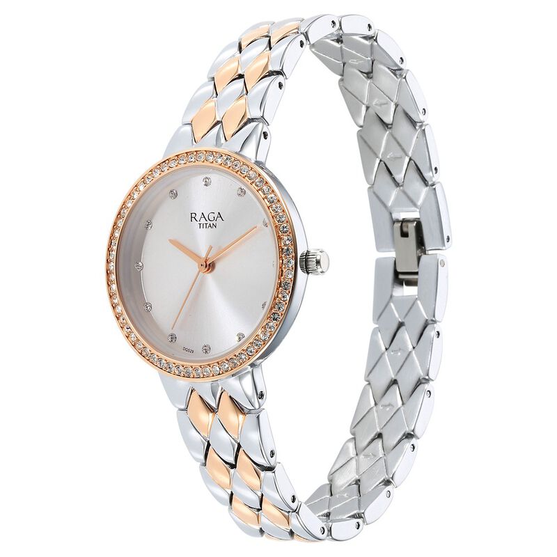 Titan Raga Showstopper Quartz Analog Silver Dial Metal Strap Watch for Women 95282KM01