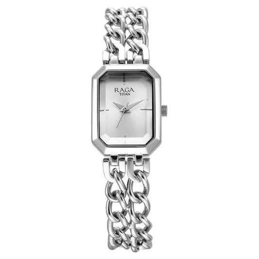 Titan Raga Showstopper Quartz Analog Silver Dial Metal Strap Watch for Women 95283SM01