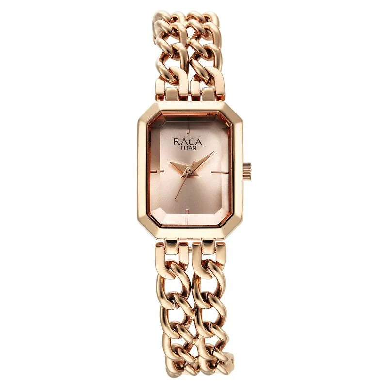 Titan Raga Showstopper Quartz Analog Rose Gold Dial Metal Strap Watch for Women NS95283WM01