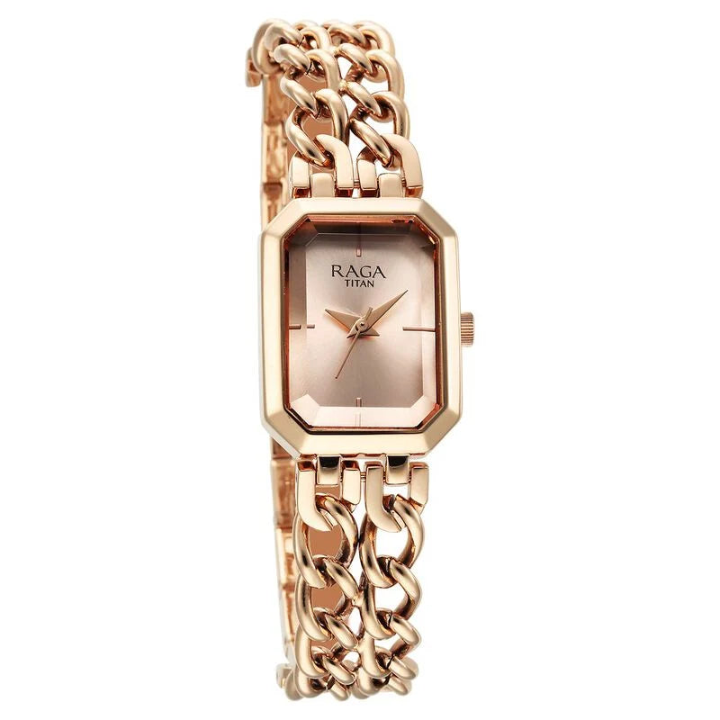 Titan Raga Showstopper Quartz Analog Rose Gold Dial Metal Strap Watch for Women NS95283WM01