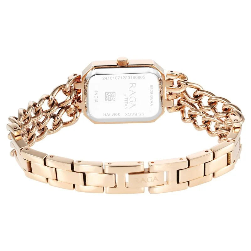 Titan Raga Showstopper Quartz Analog Rose Gold Dial Metal Strap Watch for Women NS95283WM01