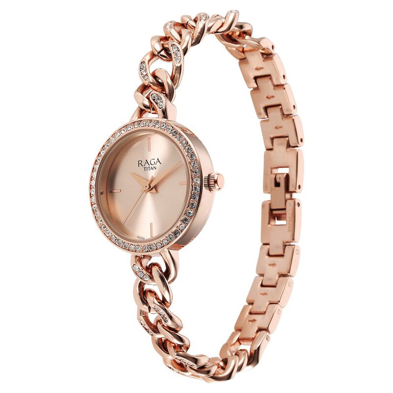 Titan Raga Showstopper Quartz Analog Rose Gold Dial Metal Strap Watch for Women 95288WM01W