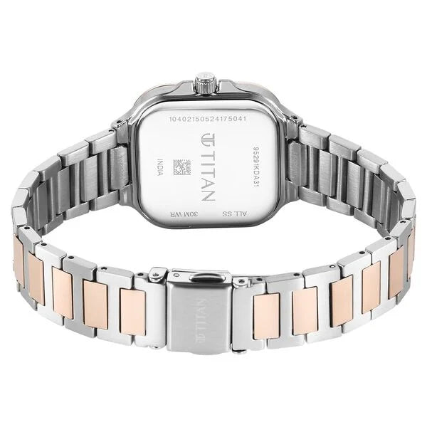 Titan Slim Square Quartz Analog with Date Silver Dial With Two Toned Color Stainless Steel Strap Watch For Women 95291km01