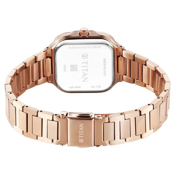 Titan Slim Square Quartz Analog with Date Lavender Dial With Rose Gold Color Stainless Steel Strap Watch For Women 95291wm01