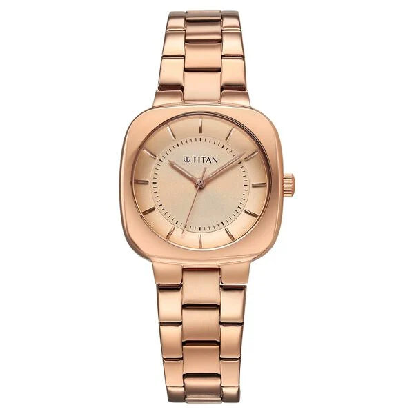 Titan Horizon Quartz Analog Rose Gold Dial Stainless Steel Strap Watch For Women 95296wm01