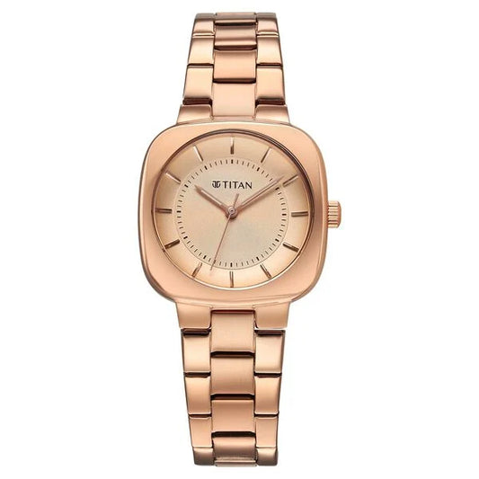 Titan Horizon Quartz Analog Rose Gold Dial Stainless Steel Strap Watch For Women 95296wm01