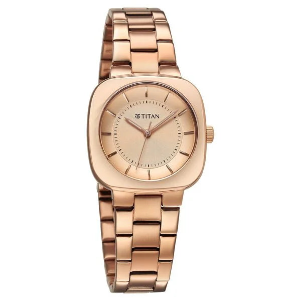 Titan Horizon Quartz Analog Rose Gold Dial Stainless Steel Strap Watch For Women 95296wm01