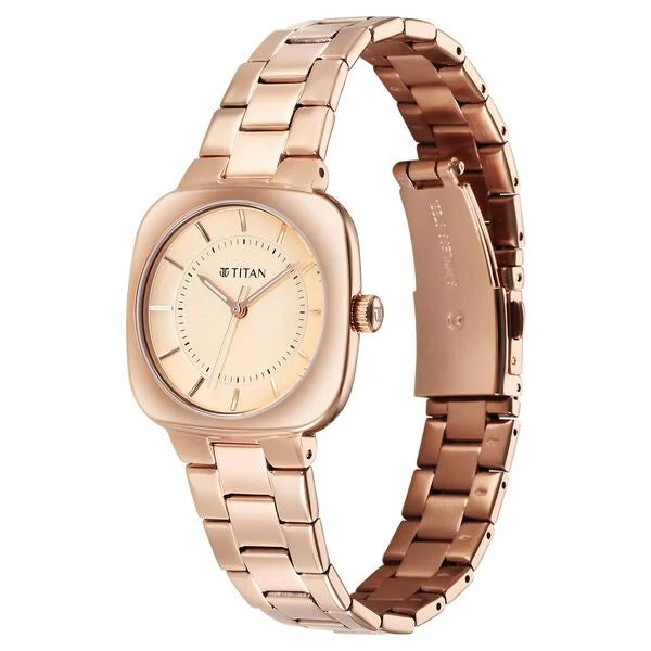 Titan Horizon Quartz Analog Rose Gold Dial Stainless Steel Strap Watch For Women 95296wm01