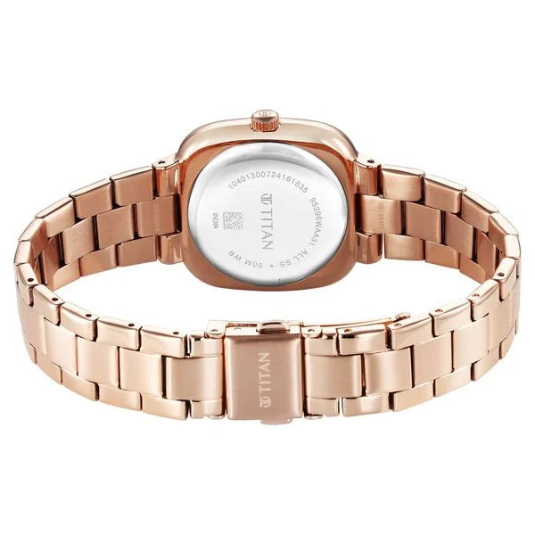 Titan Horizon Quartz Analog Rose Gold Dial Stainless Steel Strap Watch For Women 95296wm01