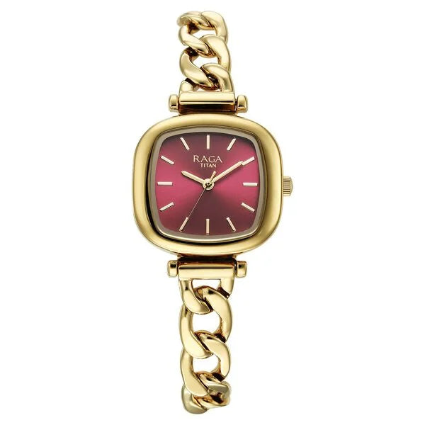 Titan Raga Showstopper Quartz Analog Maroon Dial Metal Strap Watch For Women 95302ym01