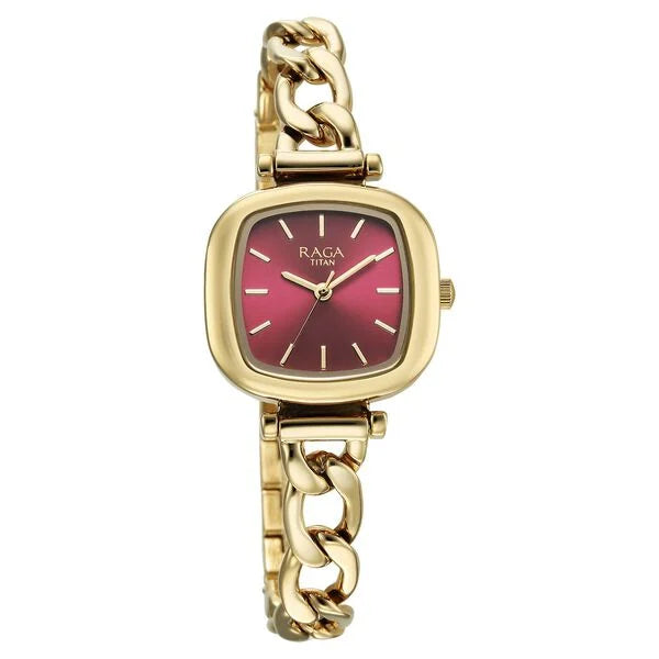 Titan Raga Showstopper Quartz Analog Maroon Dial Metal Strap Watch For Women 95302ym01