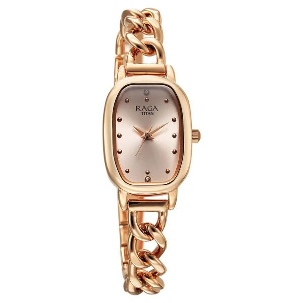 Titan Raga Showstopper Quartz Analog Rose Gold Dial Metal Strap Watch For Women 95309wm01