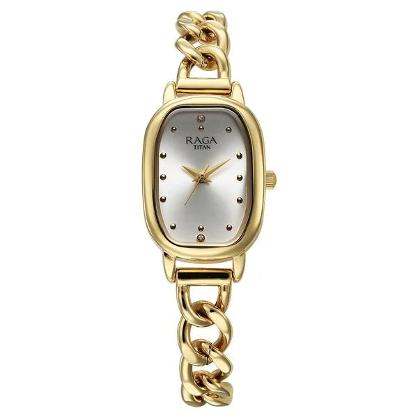 Titan Raga Showstopper Quartz Analog Silver Dial Metal Strap Watch For Women 95309ym01