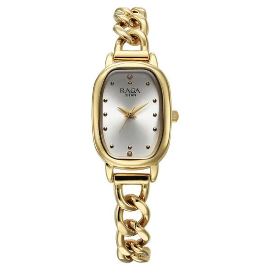 Titan Raga Showstopper Quartz Analog Silver Dial Metal Strap Watch For Women 95309ym01