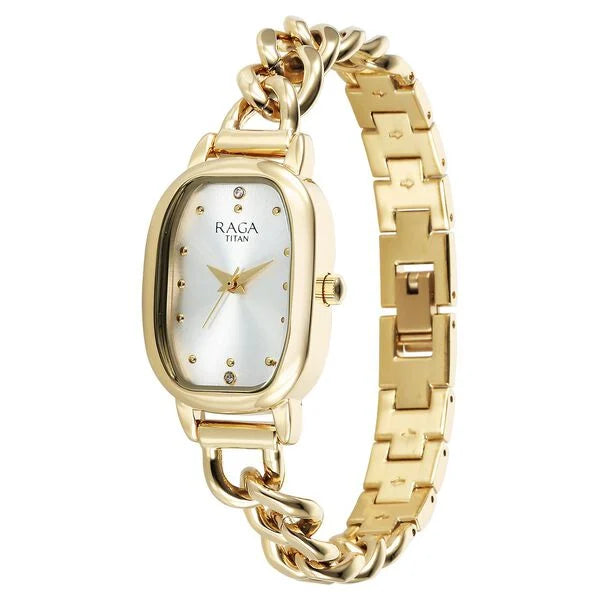 Titan Raga Showstopper Quartz Analog Silver Dial Metal Strap Watch For Women 95309ym01