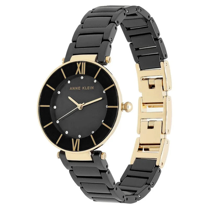 Anne Klein Quartz Analog Black Dial Ceramic Strap Watch for Women NEAK3266BKRGW / NCAK3266BKRG