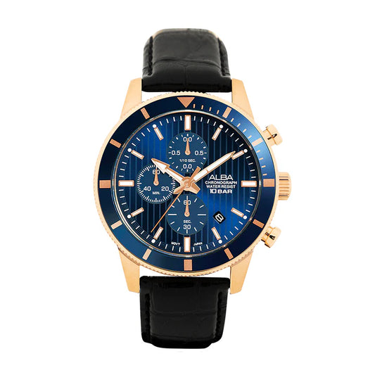 Alba Blue Patterned Dial Chronograph In Leather Strap AM3960X1