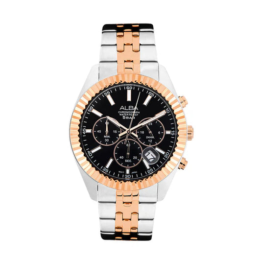 Black-Gold Dial Chronograph Watch-AT3H12X1