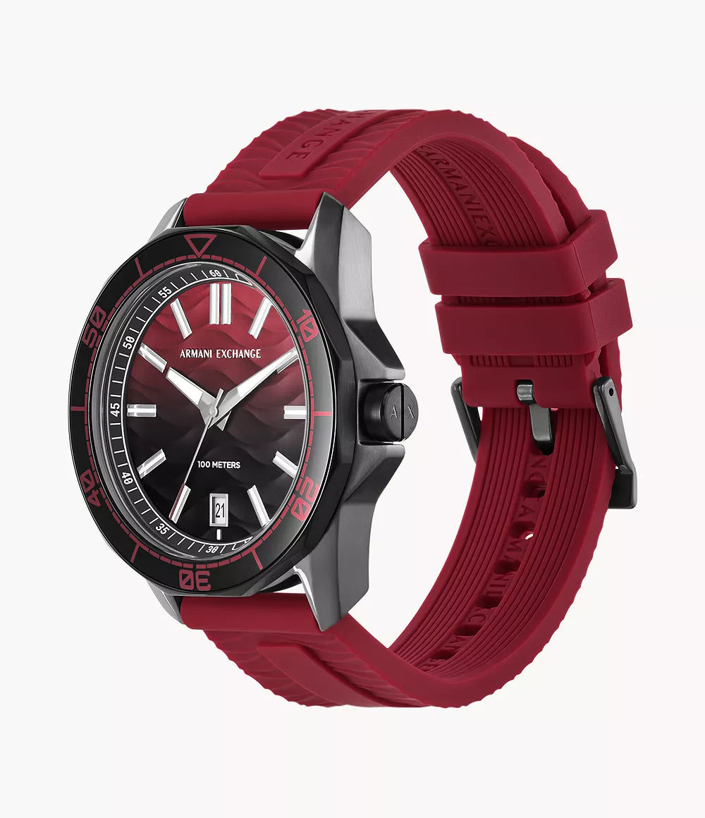 Armani Exchange Three-Hand Date Red Silicone Watch AX1953