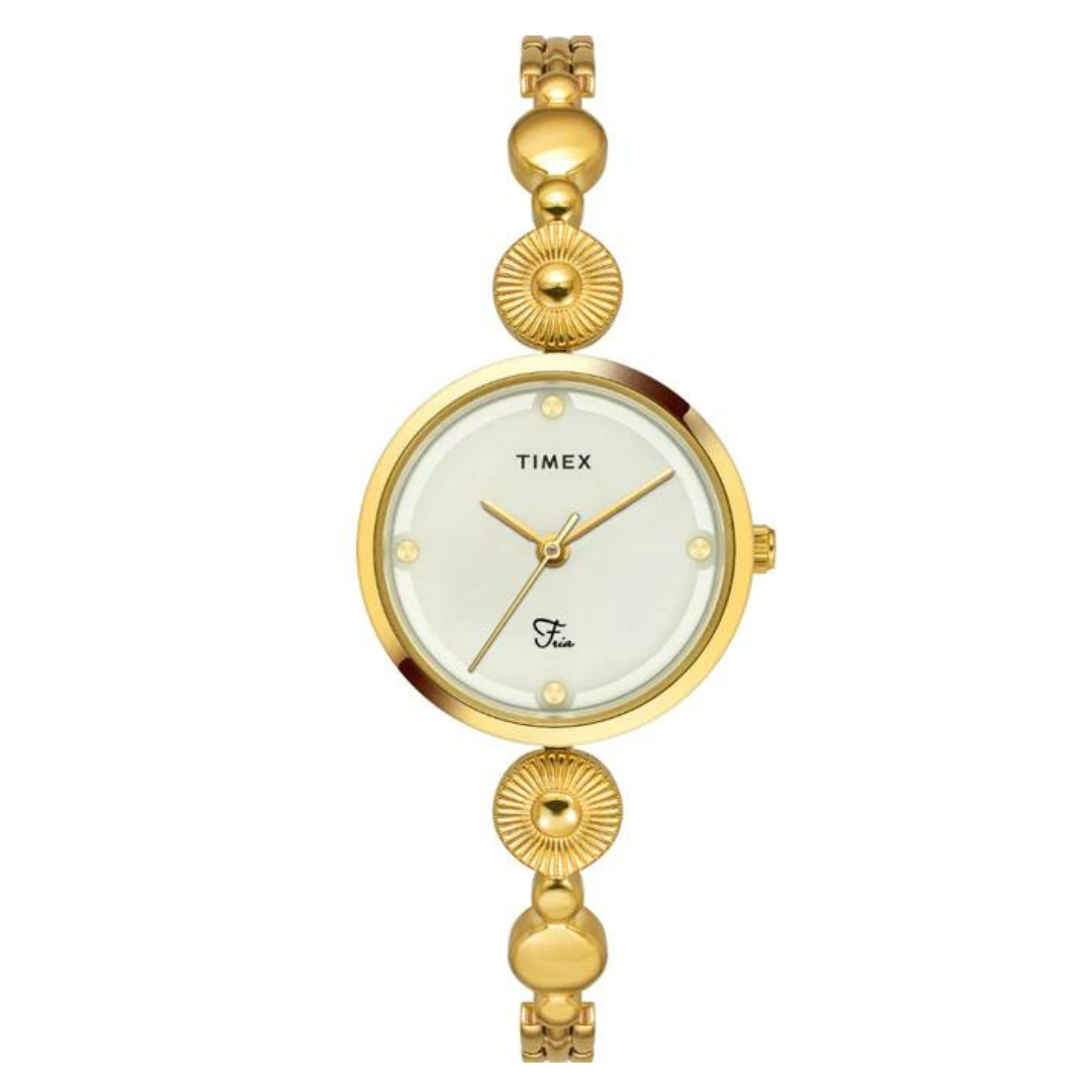 Timex Fria Women Off White Dial Round Analog Brass Dial Watch- TWEL18200