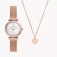 Carlie Three-Hand Rose Gold-Tone Stainless Steel Watch and Necklace Box ES5314SET