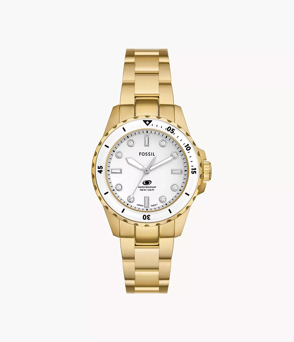 Fossil Blue Dive Three-Hand Gold-Tone Stainless Steel Watch ES5350