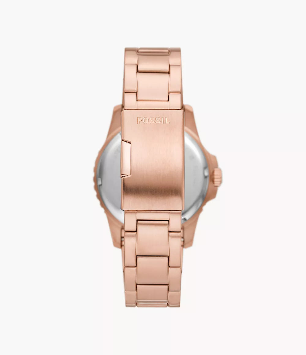 Fossil Blue GMT Rose Gold-Tone Stainless Steel Watch FS6027