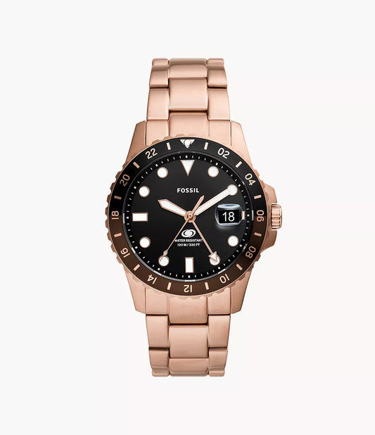 Fossil Blue GMT Rose Gold-Tone Stainless Steel Watch FS6027