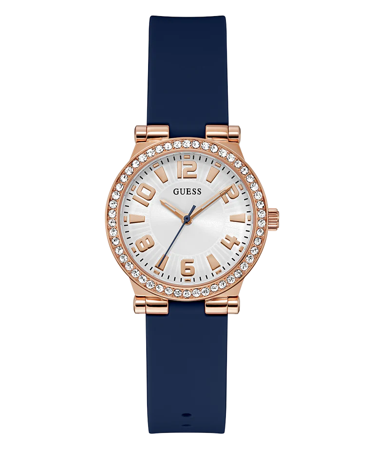 GUESS Ladies Blue Rose Gold Tone Analog Watch GW0844L3