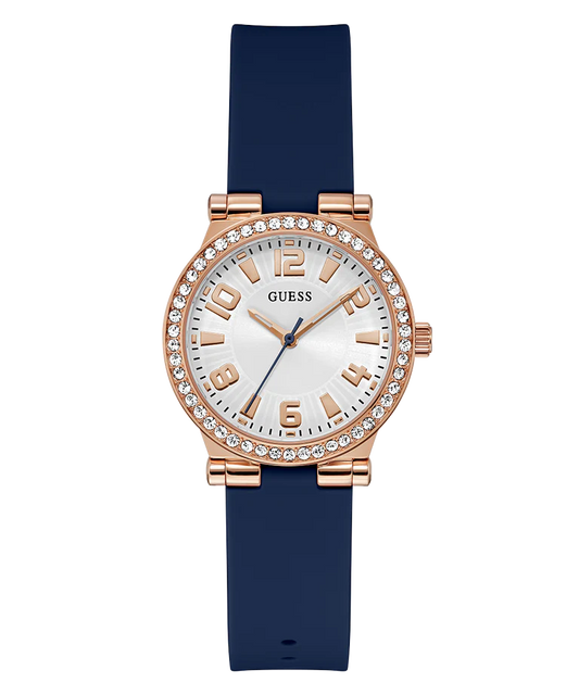 GUESS Ladies Blue Rose Gold Tone Analog Watch GW0844L3