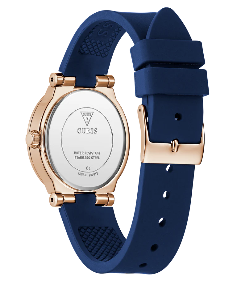 GUESS Ladies Blue Rose Gold Tone Analog Watch GW0844L3